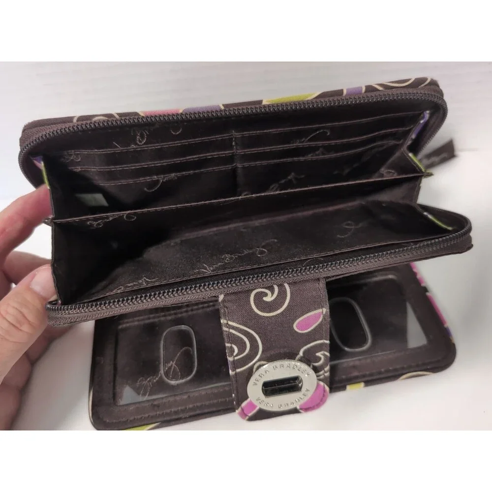 VERA BRADLEY Brown Multi-color Quilted Floral Zip Around Wallet EUC